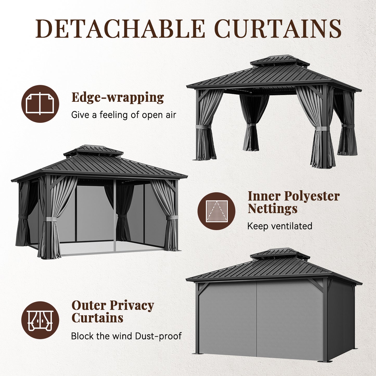 14 Ft. W x 12 Ft. D Metal Patio Gazebo