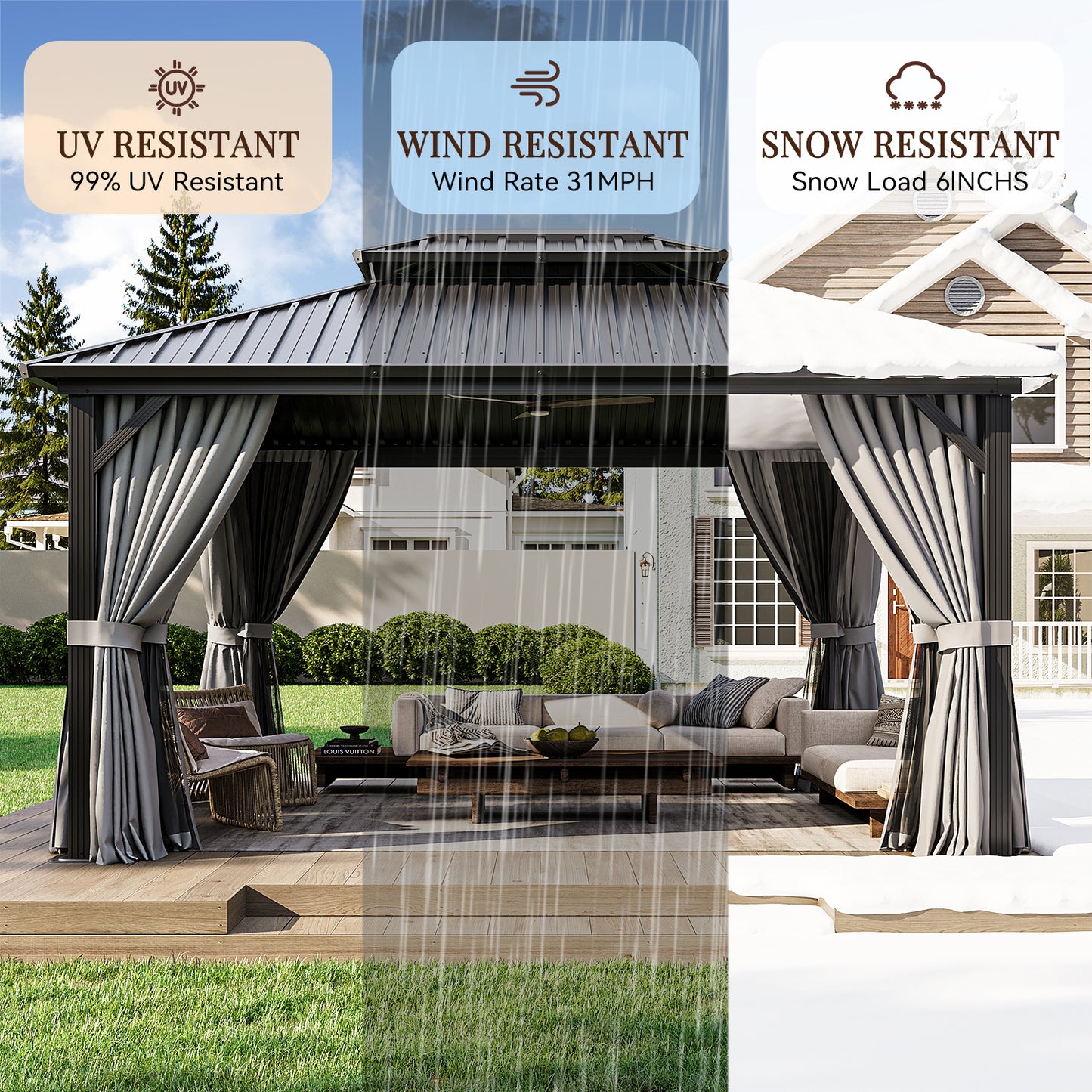 14 Ft. W X 12 Ft. D Double Roof Gazebo with Solar-powered Lights