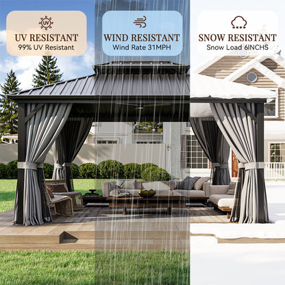 14 Ft. W X 12 Ft. D Double Roof Gazebo with Solar-powered Lights