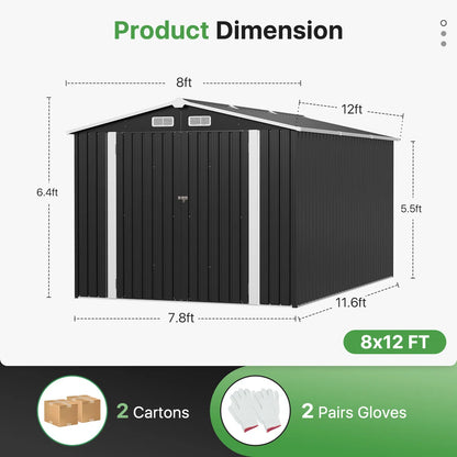 8 Ft. W X 12 Ft. D Metal Storage Shed