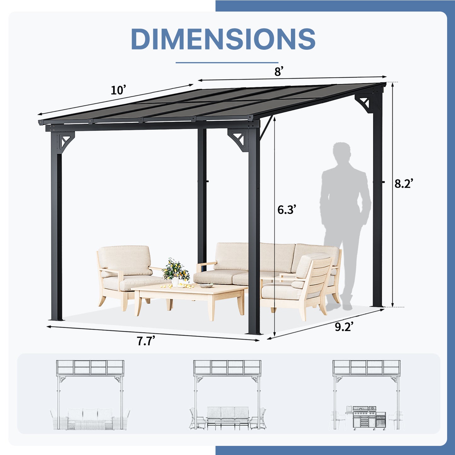 8 Ft. W x 10 Ft. D Metal Pergola With Canopy