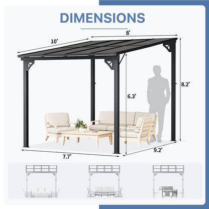8 Ft. W x 10 Ft. D Metal Pergola With Canopy