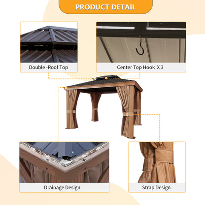 12Ft. W x 10Ft. D Outdoor Cedar Framed Gazebo with Steel Hardtop Permanent Wooden Finished Pavilion