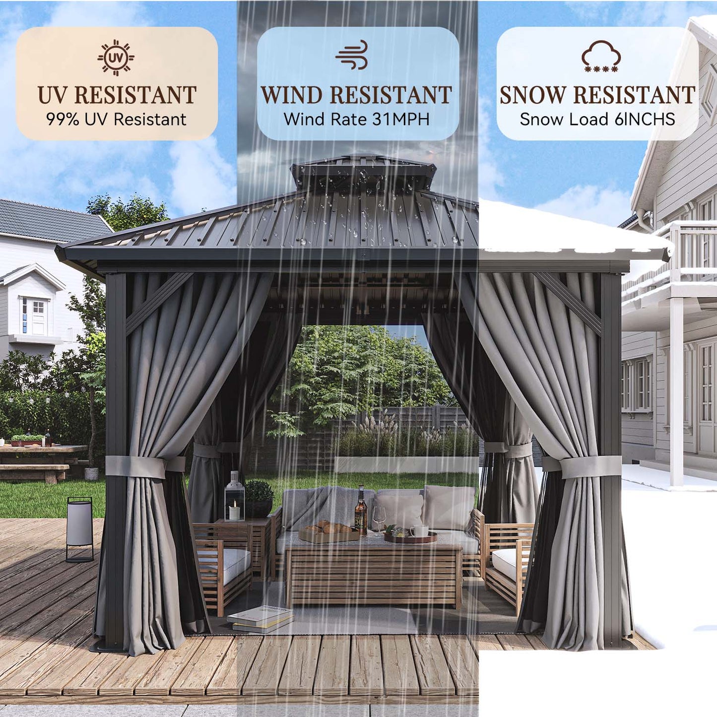 10 Ft. W X 10 Ft. D Aluminum Patio Gazebo With Double Roof