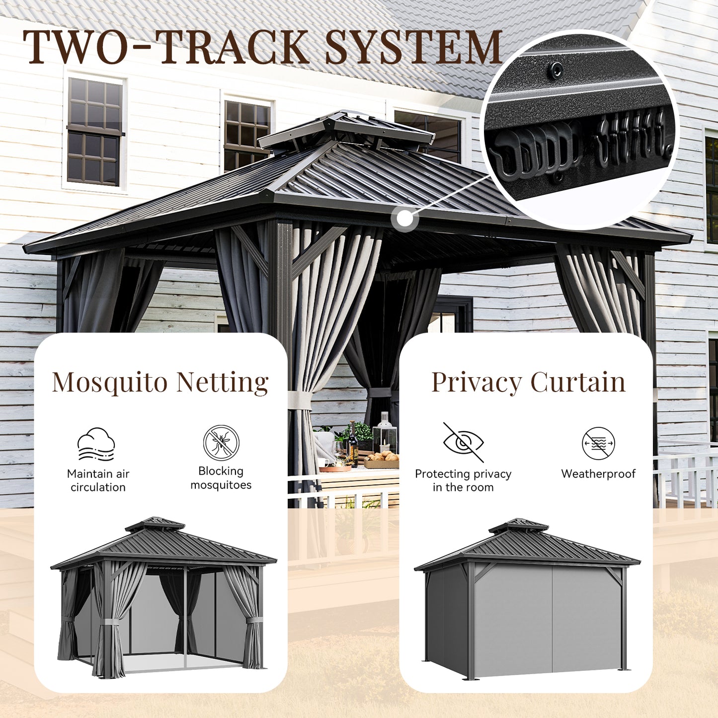 12 Ft. W X 12 Ft. D Patio Gazebo With Double Roof