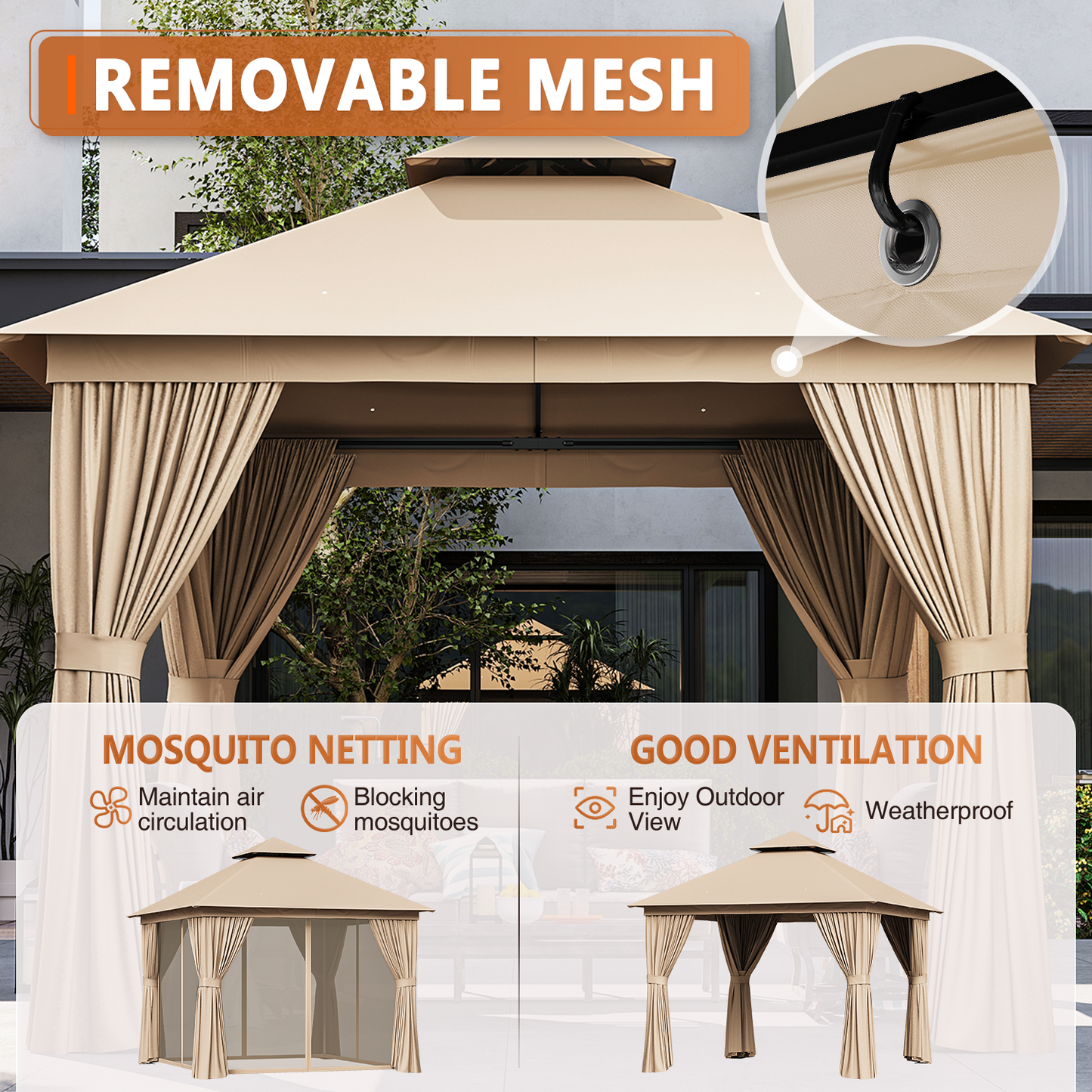 10 Ft. W X 10 Ft. D Steel Patio Gazebo The Soft Roof Gazebos