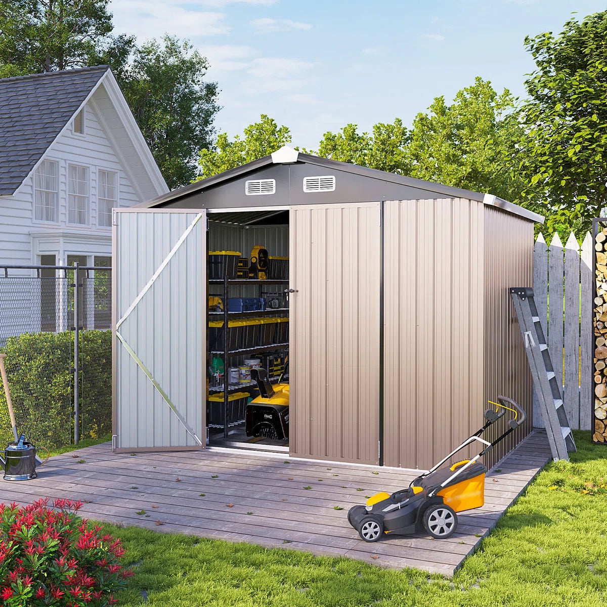 8 ft. W x 5 ft. D Metal Storage Shed with Metal Base Frame Kit