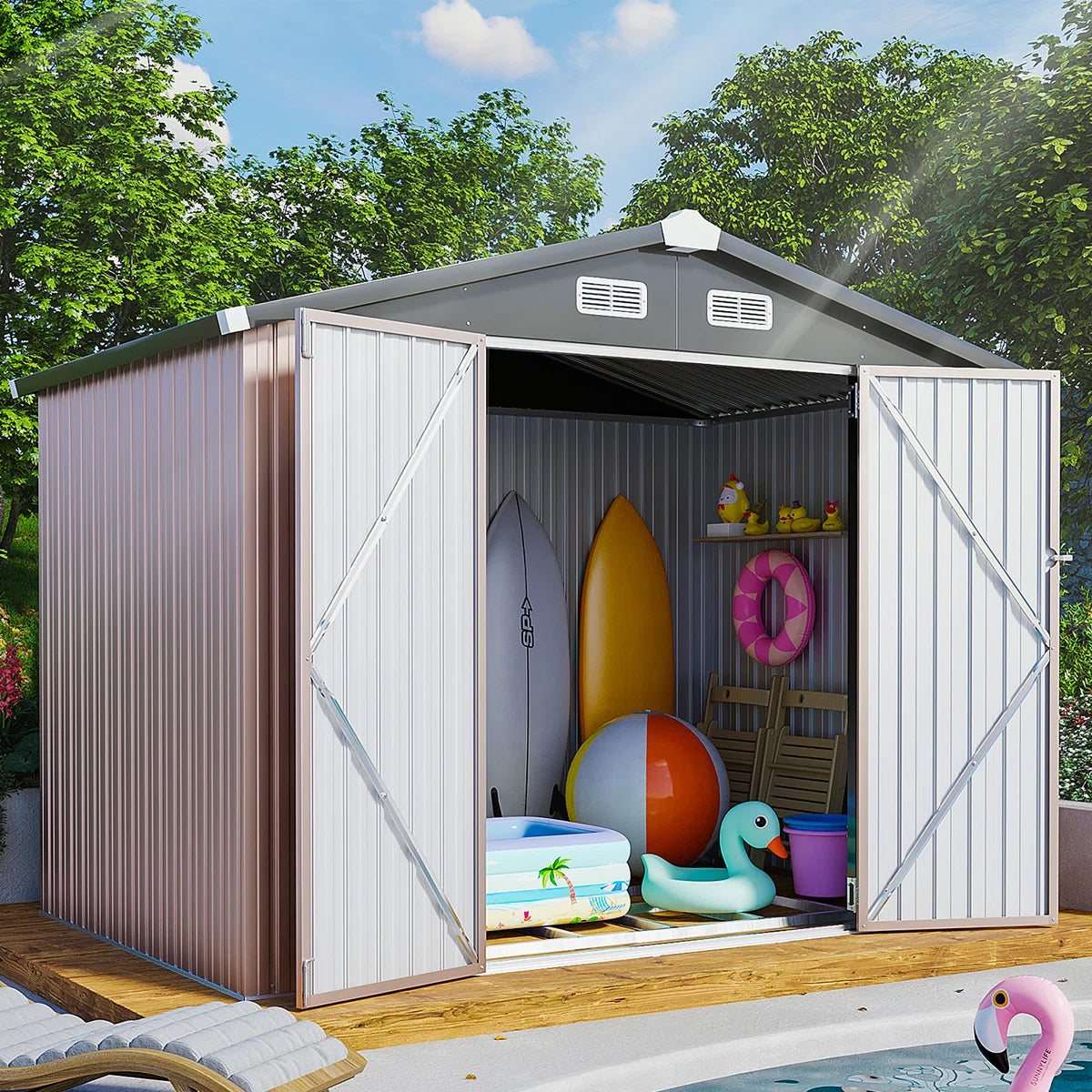 8 ft. W x 5 ft. D Metal Storage Shed with Metal Base Frame Kit