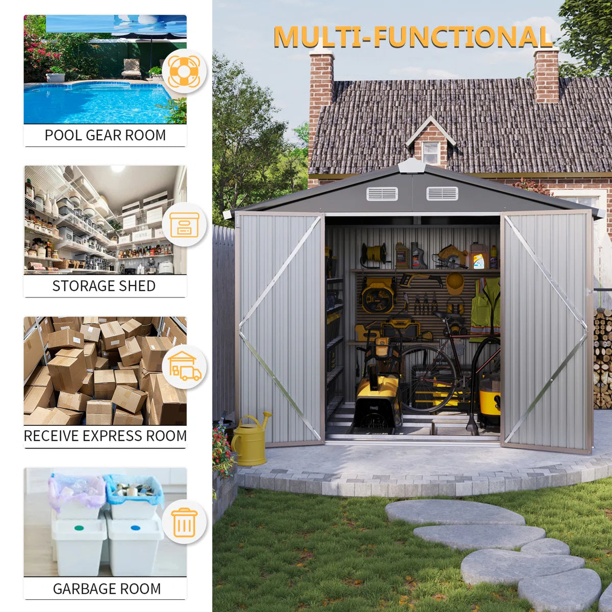 8 ft. W x 5 ft. D Metal Storage Shed with Metal Base Frame Kit