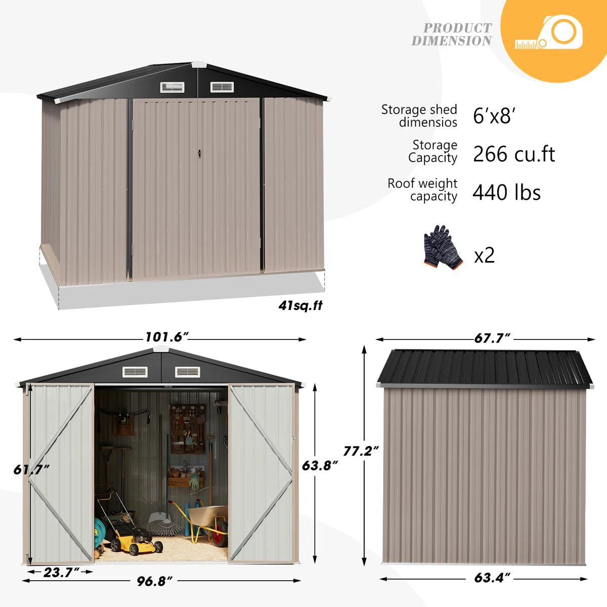 8 ft. W x 6 ft. D Galvanized Steel Storage Shed