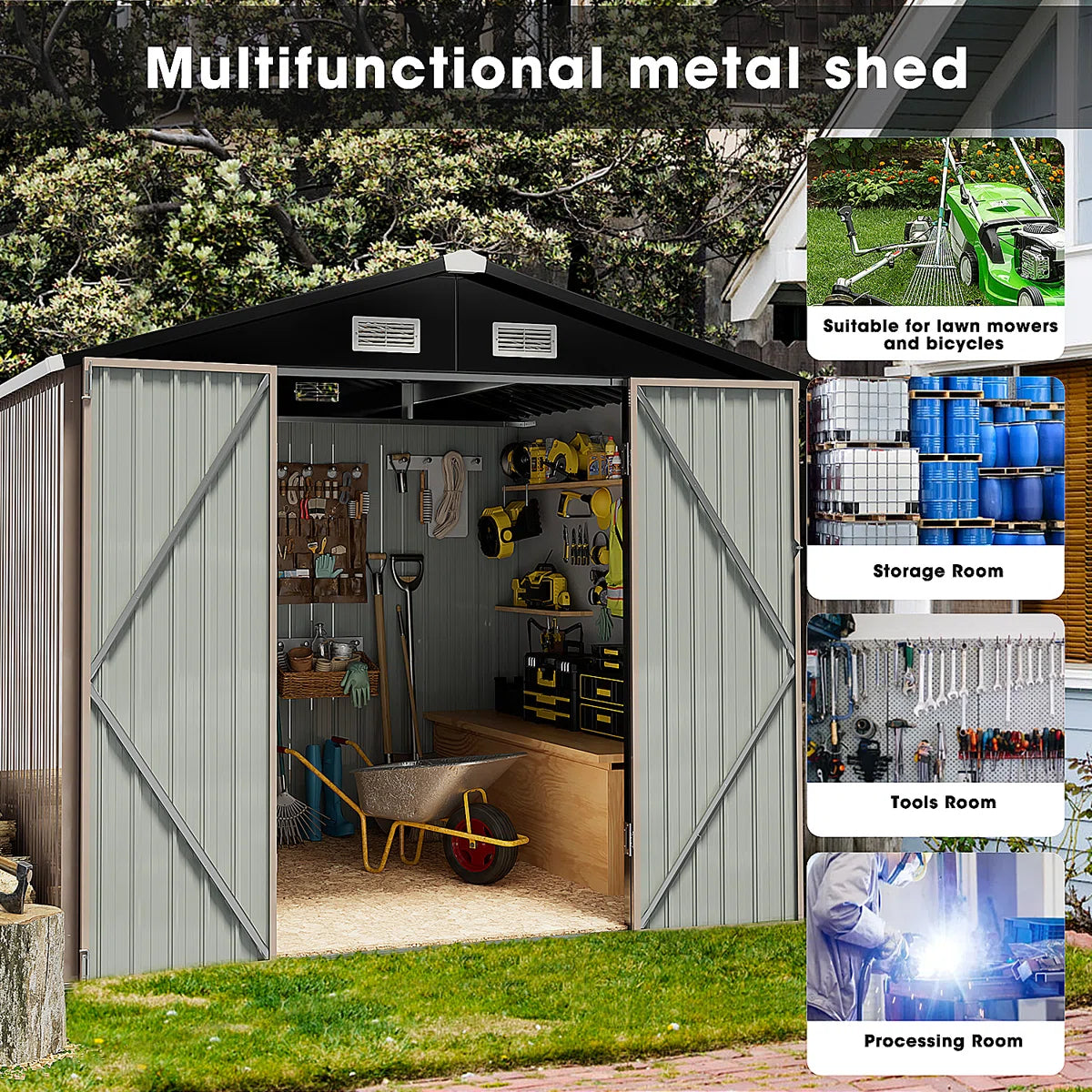 8 ft. W x 6 ft. D Galvanized Steel Storage Shed