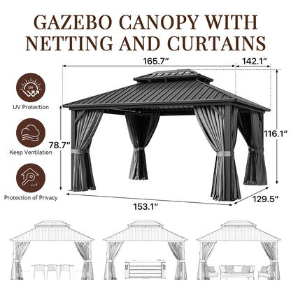 14 Ft. W X 12 Ft. D Double Roof Gazebo with Solar-powered Lights