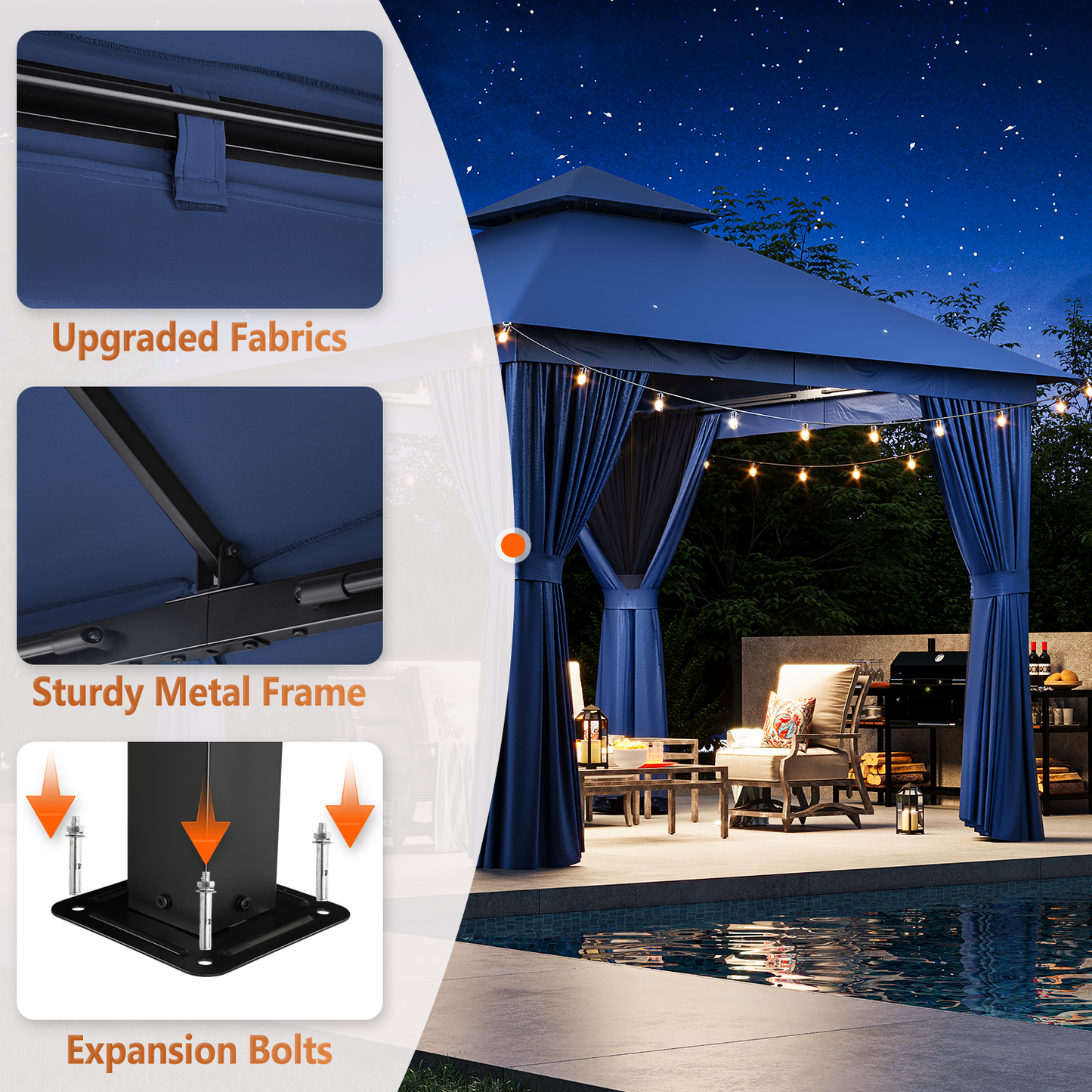 10 Ft. W X 10 Ft. D Steel Patio Gazebo The Soft Roof Gazebos
