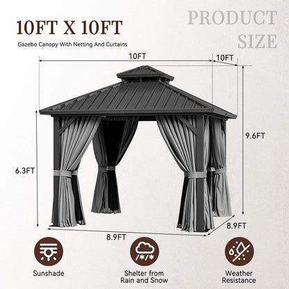 10 Ft. W X 10 Ft. D Aluminum Patio Gazebo With Double Roof