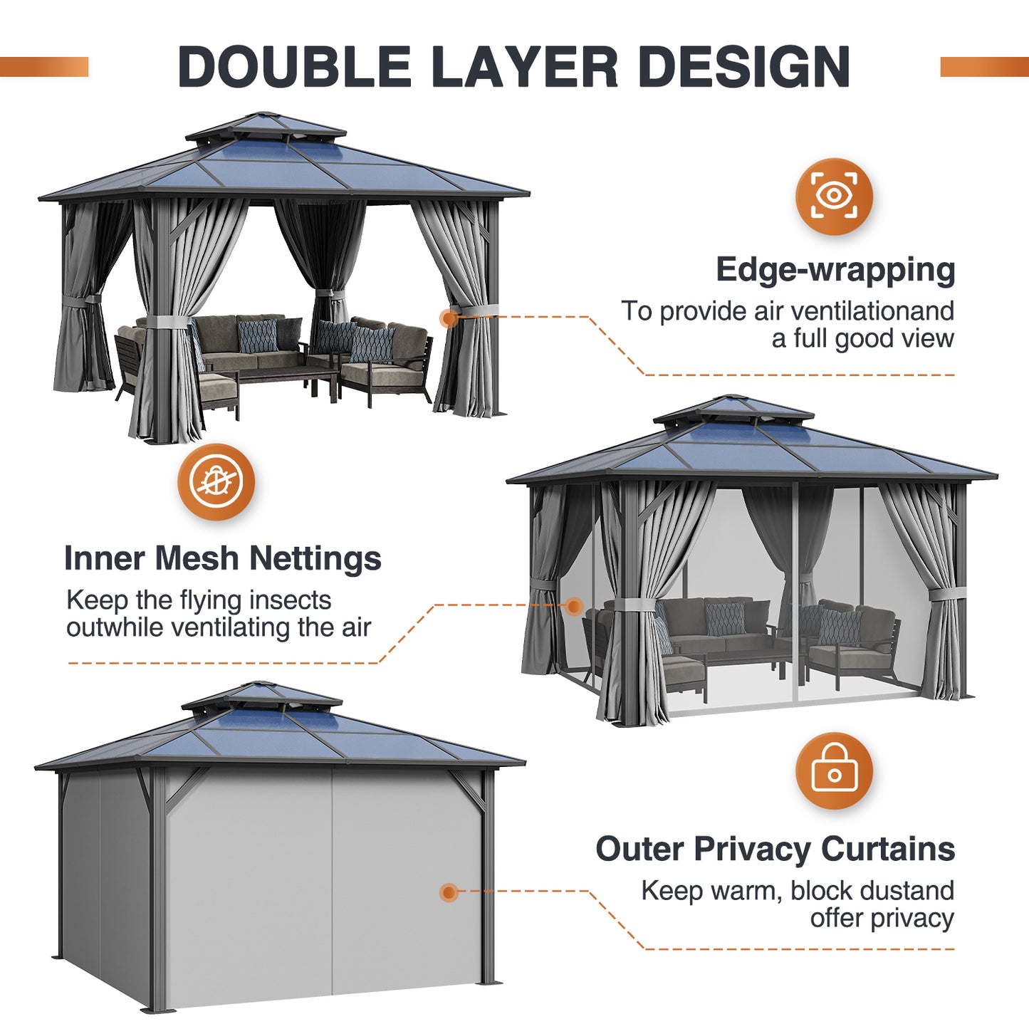 12 Ft. W X 12 Ft. D Aluminum Patio Hardtop Gazebo