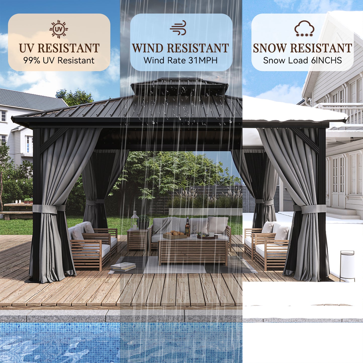 14 Ft. W x 12 Ft. D Metal Patio Gazebo