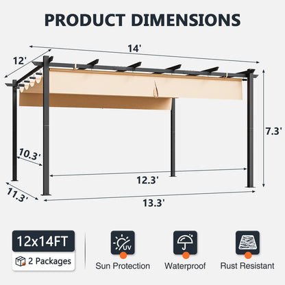 14 Ft. W X 12 Ft.aluminium Pergola With Canopy