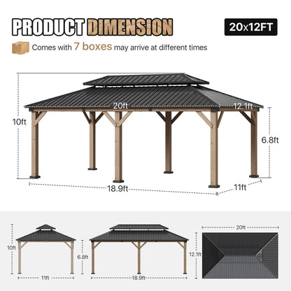 Jolydale Soild Wood Gazebo, Hardtop Gazebo With Galvanized Steel Double Roof, Suitable For Patios, Lawn And Backyard