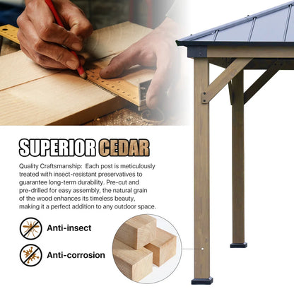 Jolydale Soild Wood Gazebo, Hardtop Gazebo With Galvanized Steel Double Roof, Suitable For Patios, Lawn And Backyard