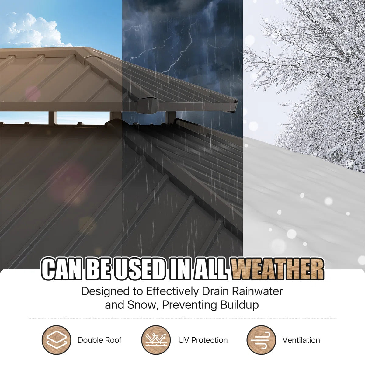 Jolydale Soild Wood Gazebo, Hardtop Gazebo With Galvanized Steel Double Roof, Suitable For Patios, Lawn And Backyard