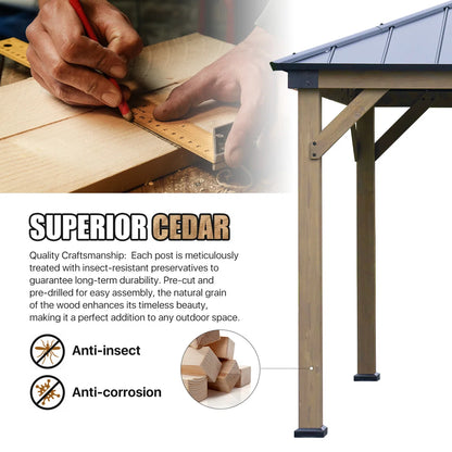 Jolydale Soild Wood Gazebo, Hardtop Gazebo With Galvanized Steel Double Roof, Suitable For Patios, Lawn And Backyard