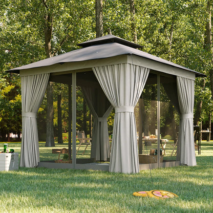 Jolydale 8x8 Ft Outdoor Gazebo With Double Roof, Patio Canopy With Mosquito Netting And Curtains, Suitable For Patios, Lawn And Backyard
