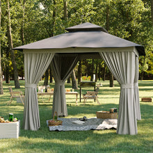 Jolydale 8x8 Ft Outdoor Gazebo With Double Roof, Patio Canopy With Mosquito Netting And Curtains, Suitable For Patios, Lawn And Backyard