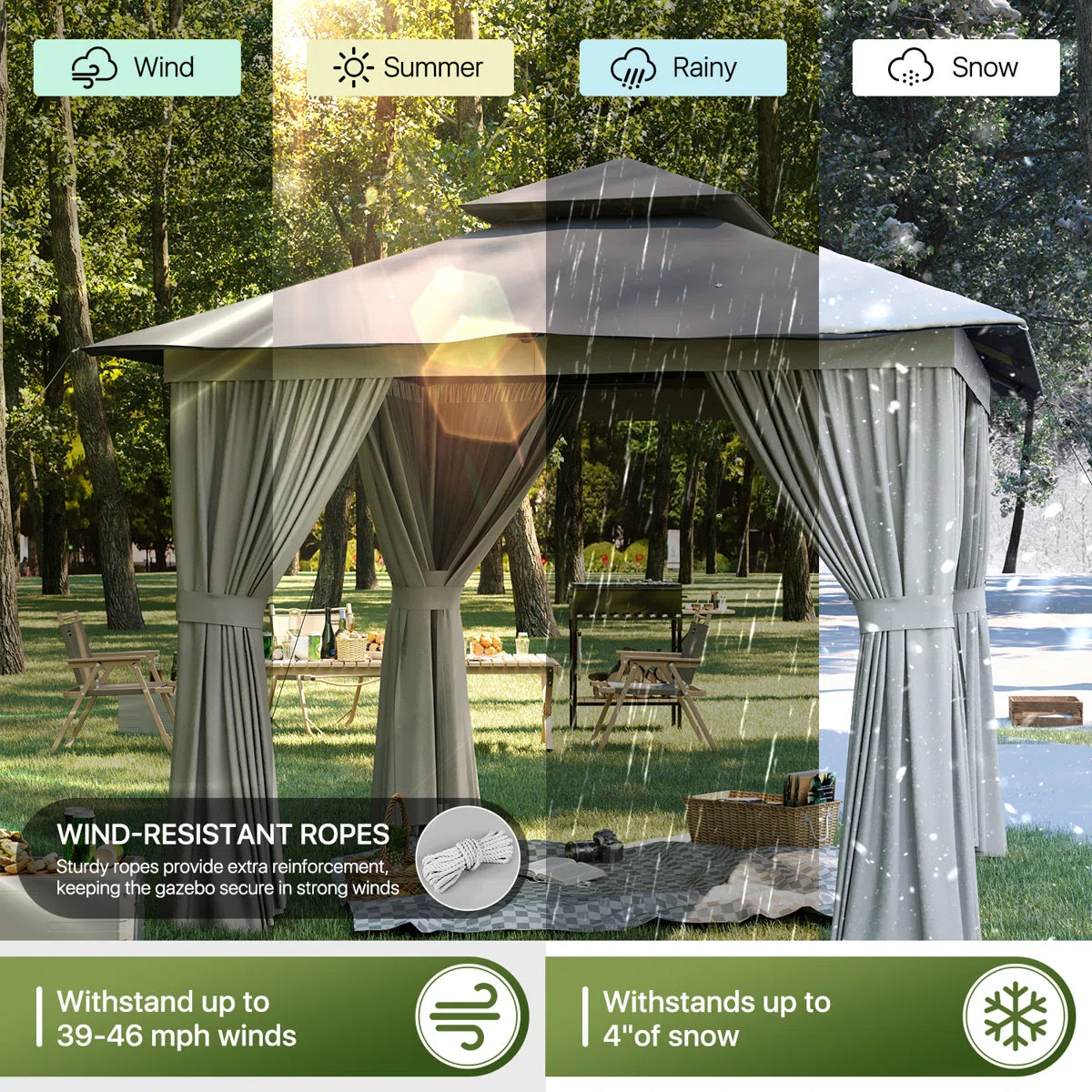 Jolydale 8x8 Ft Outdoor Gazebo With Double Roof, Patio Canopy With Mosquito Netting And Curtains, Suitable For Patios, Lawn And Backyard