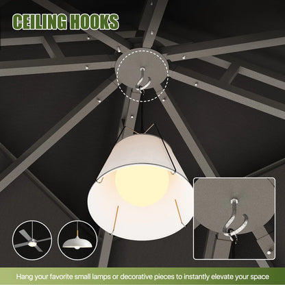 Jolydale 8x8 Ft Outdoor Gazebo With Double Roof, Patio Canopy With Mosquito Netting And Curtains, Suitable For Patios, Lawn And Backyard