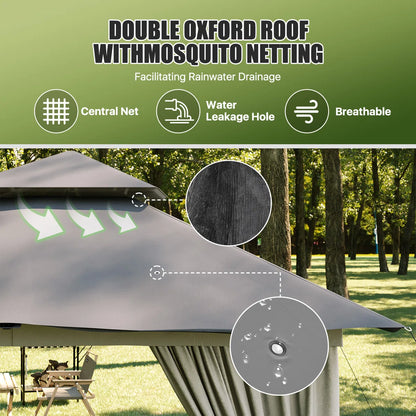 Jolydale 8x8 Ft Outdoor Gazebo With Double Roof, Patio Canopy With Mosquito Netting And Curtains, Suitable For Patios, Lawn And Backyard