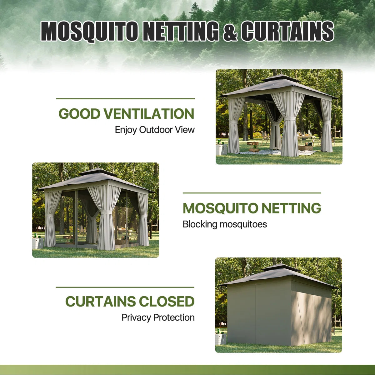 Jolydale 8x8 Ft Outdoor Gazebo With Double Roof, Patio Canopy With Mosquito Netting And Curtains, Suitable For Patios, Lawn And Backyard