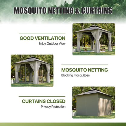 Jolydale 8x8 Ft Outdoor Gazebo With Double Roof, Patio Canopy With Mosquito Netting And Curtains, Suitable For Patios, Lawn And Backyard