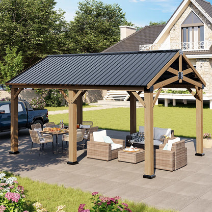 Jolydale Soild Wood Frame Hardtop Gazebo With Galvanized Steel Peak Roof, Suitable For Patios, Lawn And Backyard