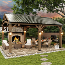 Jolydale Soild Wood Frame Hardtop Gazebo With Galvanized Steel Peak Roof, Suitable For Patios, Lawn And Backyard