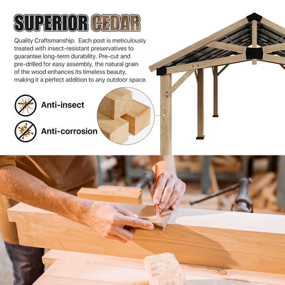 Jolydale Soild Wood Frame Hardtop Gazebo With Galvanized Steel Peak Roof, Suitable For Patios, Lawn And Backyard