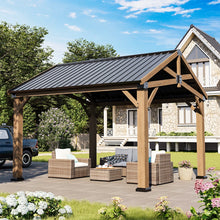 Jolydale Soild Wood Frame Hardtop Gazebo With Galvanized Steel Peak Roof, Suitable For Patios, Lawn And Backyard