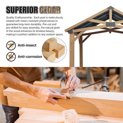 Jolydale Soild Wood Frame Hardtop Gazebo With Galvanized Steel Peak Roof, Suitable For Patios, Lawn And Backyard