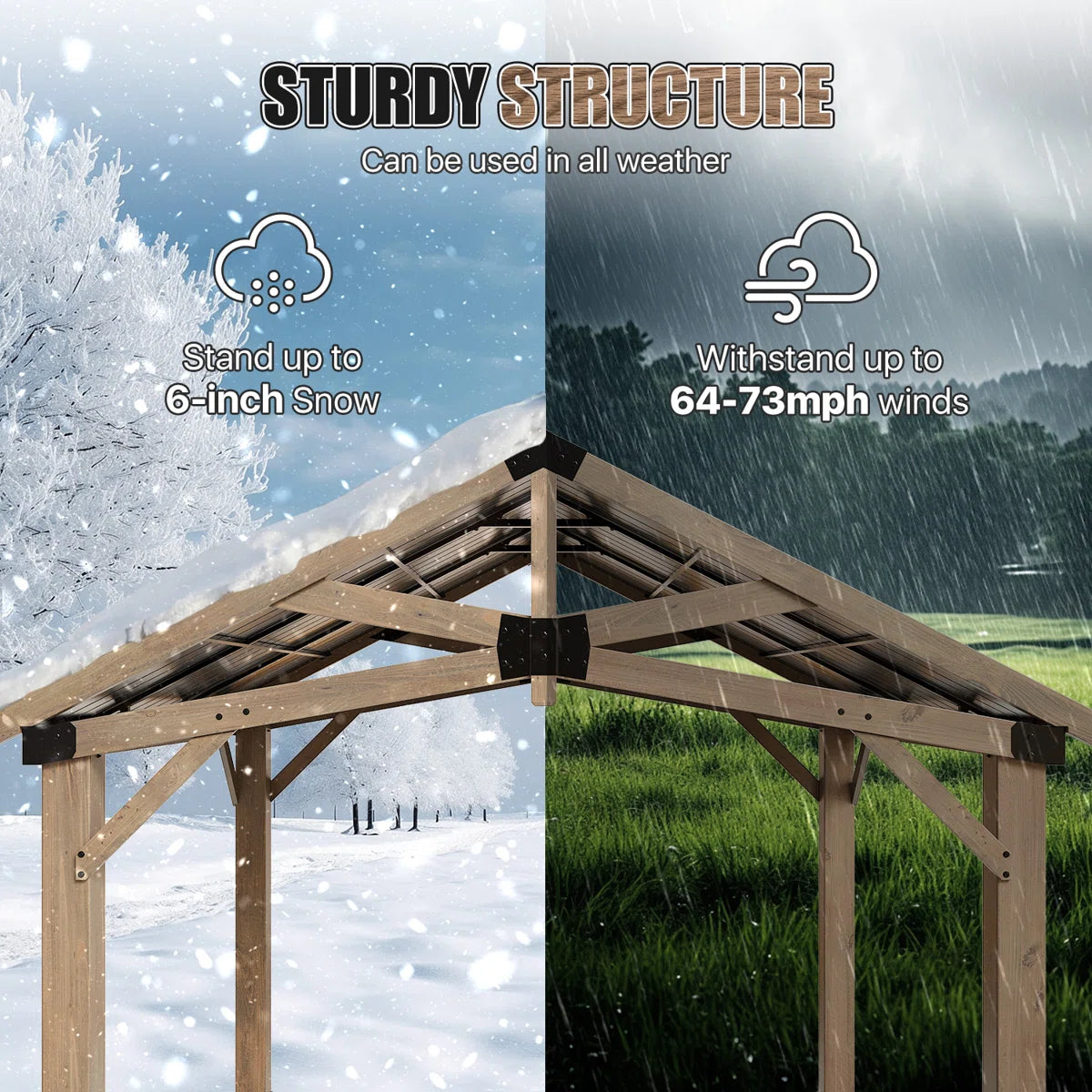 Jolydale Soild Wood Frame Hardtop Gazebo With Galvanized Steel Peak Roof, Suitable For Patios, Lawn And Backyard