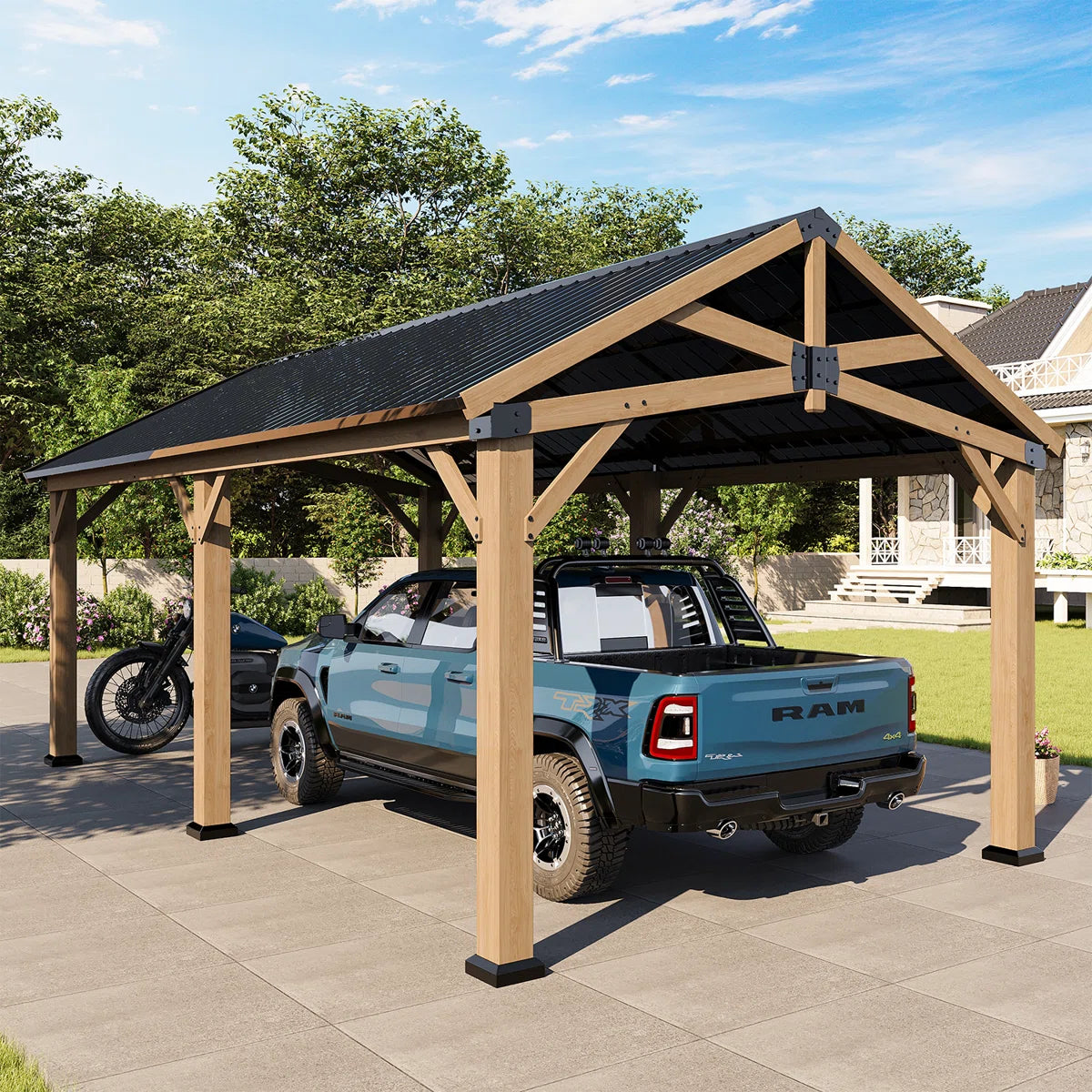 Jolydale Soild Wood Frame Hardtop Gazebo With Galvanized Steel Peak Roof, Suitable For Patios, Lawn And Backyard