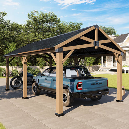 Jolydale Soild Wood Frame Hardtop Gazebo With Galvanized Steel Peak Roof, Suitable For Patios, Lawn And Backyard
