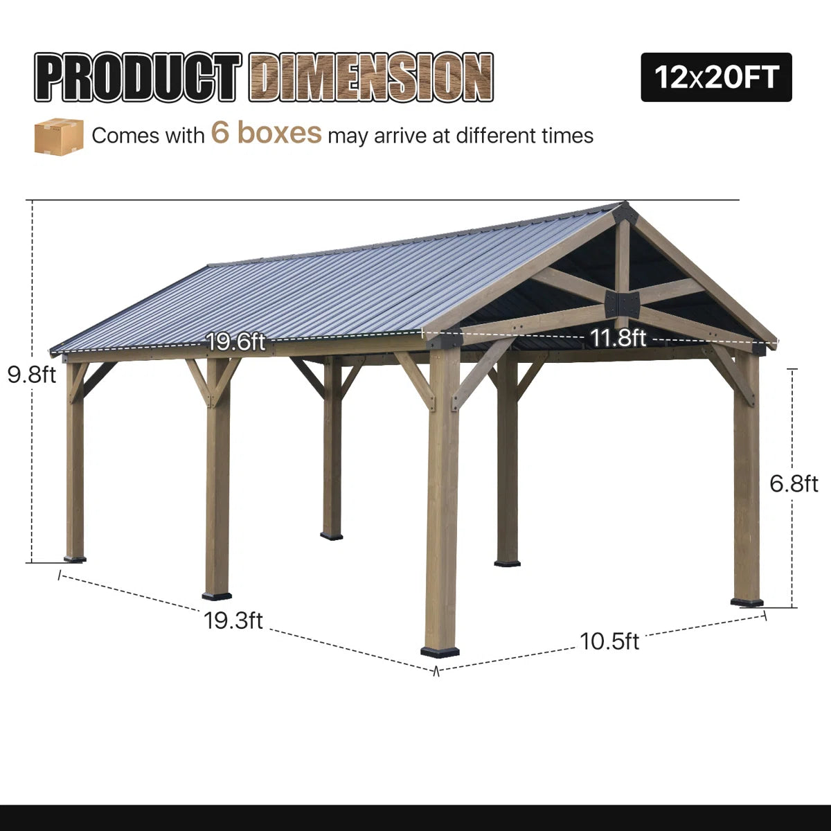 Jolydale Soild Wood Frame Hardtop Gazebo With Galvanized Steel Peak Roof, Suitable For Patios, Lawn And Backyard