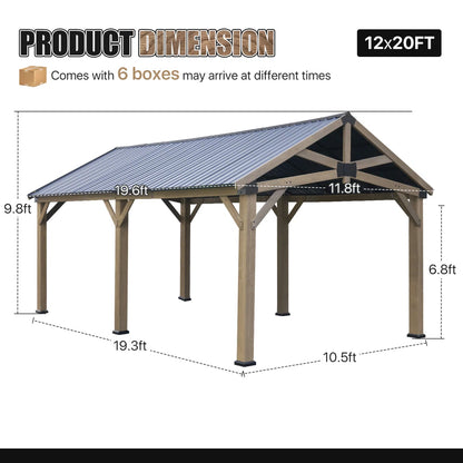 Jolydale Soild Wood Frame Hardtop Gazebo With Galvanized Steel Peak Roof, Suitable For Patios, Lawn And Backyard
