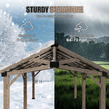 Jolydale Soild Wood Frame Hardtop Gazebo With Galvanized Steel Peak Roof, Suitable For Patios, Lawn And Backyard