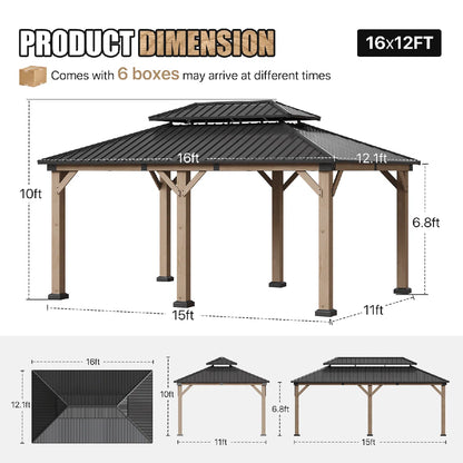 Jolydale Soild Wood Gazebo, Hardtop Gazebo With Galvanized Steel Double Roof, Suitable For Patios, Lawn And Backyard