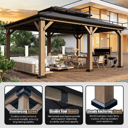 Jolydale Soild Wood Gazebo, Hardtop Gazebo With Galvanized Steel Double Roof, Suitable For Patios, Lawn And Backyard