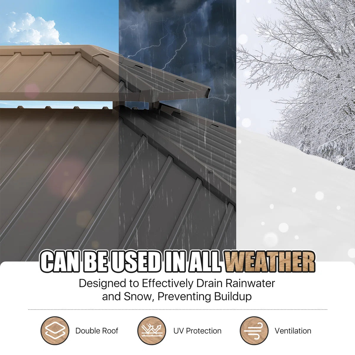 Jolydale Soild Wood Gazebo, Hardtop Gazebo With Galvanized Steel Double Roof, Suitable For Patios, Lawn And Backyard