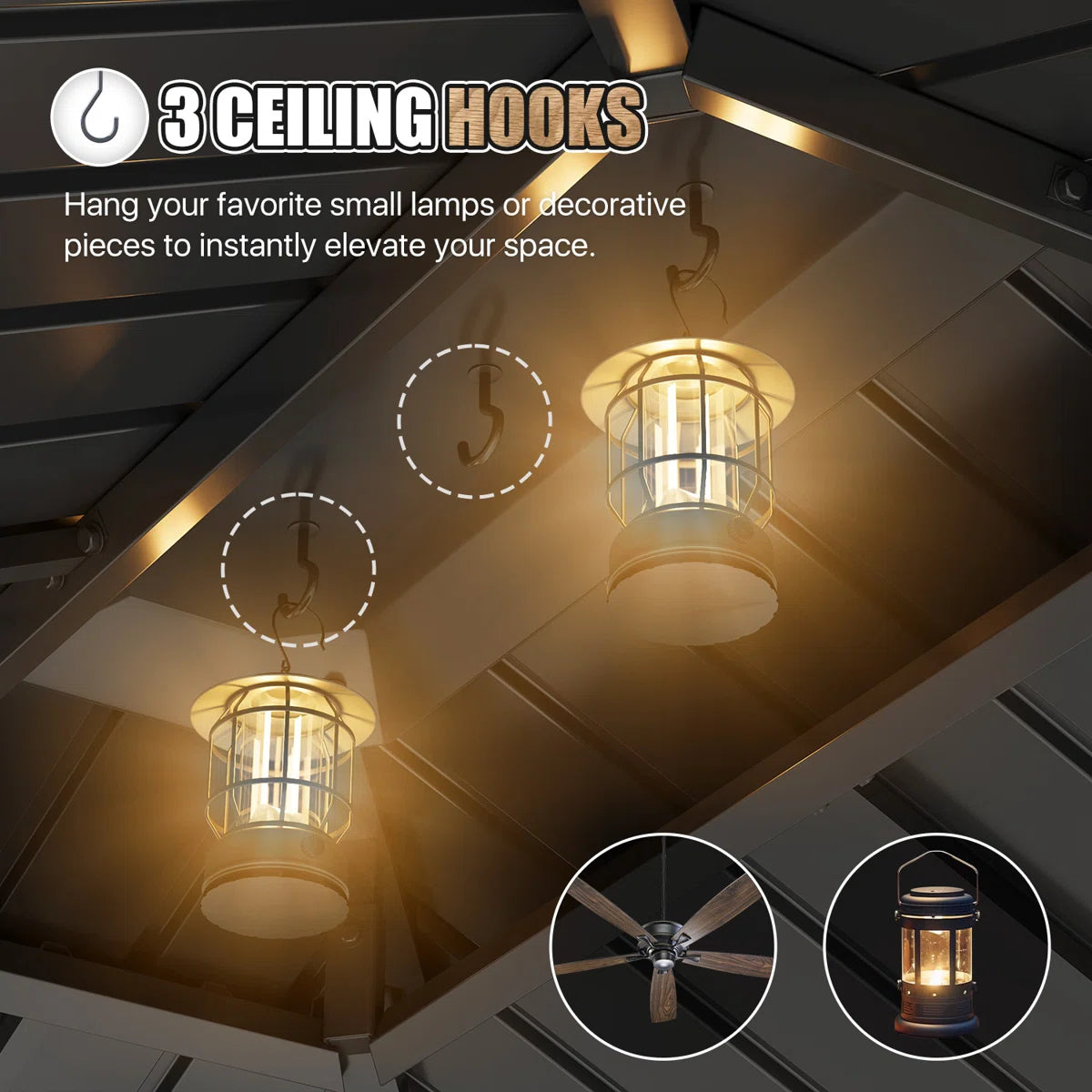 Jolydale Soild Wood Gazebo, Hardtop Gazebo With Galvanized Steel Double Roof, Suitable For Patios, Lawn And Backyard