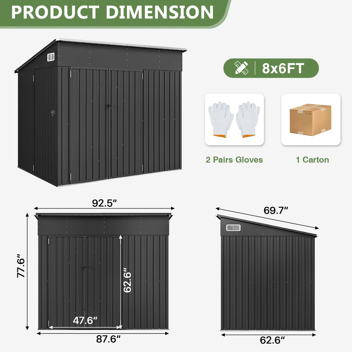 Metal Lean-to Storage Shed With Three Doors