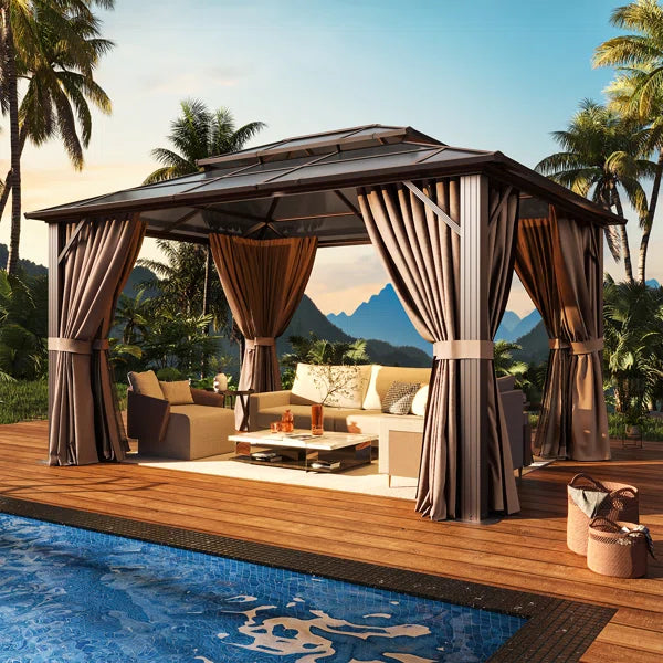 Outdoor Patio Gazebo with Hardtop Double Roof
