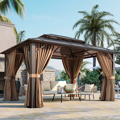 Outdoor Patio Gazebo with Hardtop Double Roof